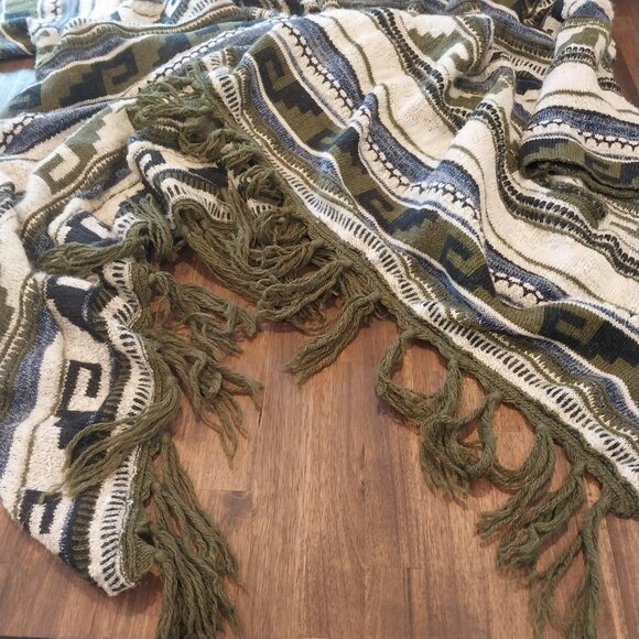 J Jill Open Sweater Cardigan XL Green Blue Southwest Aztec Fringe Wool Blend - Picture 5 of 12